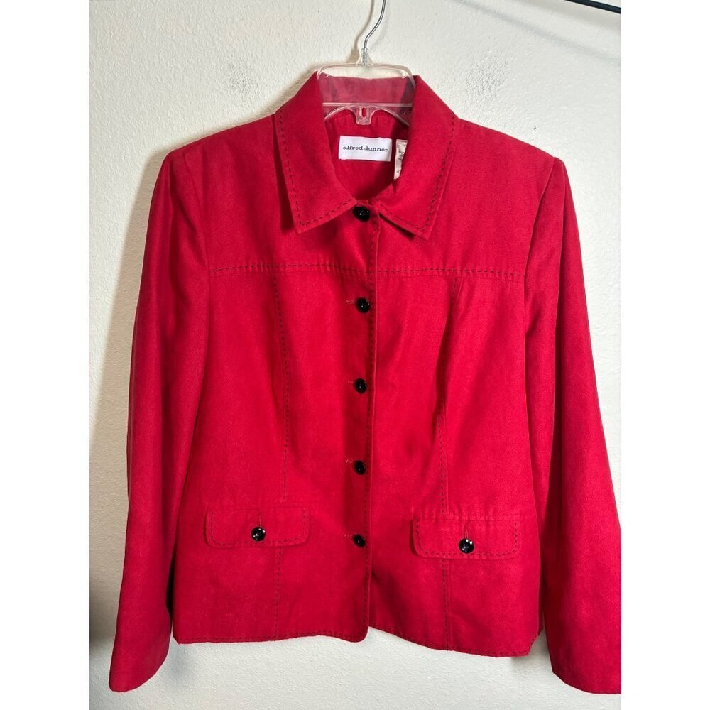 Alfred Dunner Rustic Blazer Western Button Up Faux Suede Granny Red Size 8